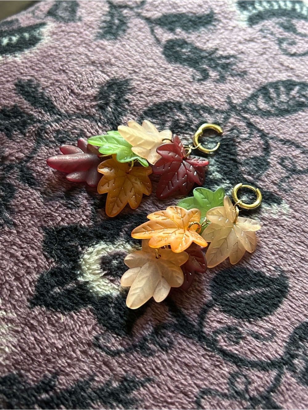 Autumn Leaf Cluster Earrings - Multicolor
